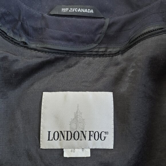 VTG London Fog Long Trench Coat 40R Men Navy Detach Lining Retro Grunge NO BELT - Picture 3 of 16